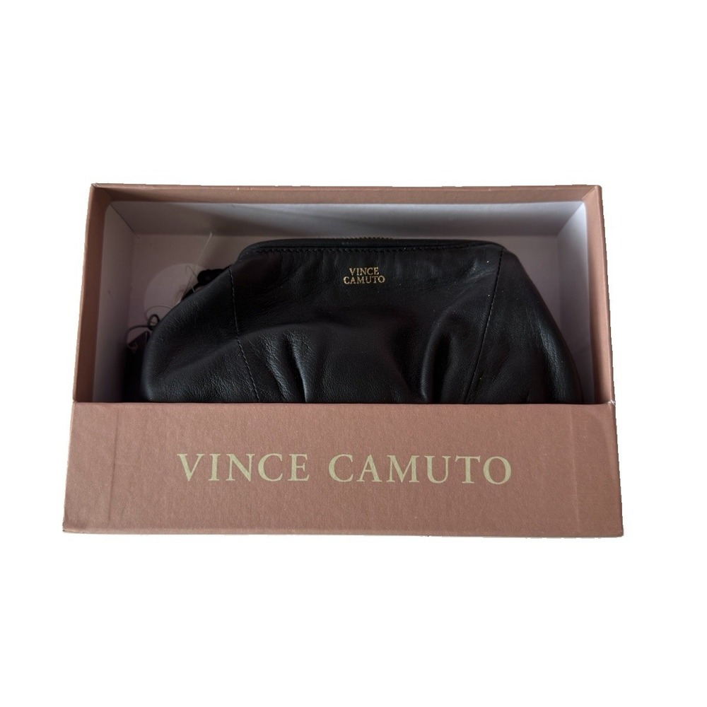 Vince Camuto Multi-Pocket Black Leather Wristlet Minimalist Neutral New In Box